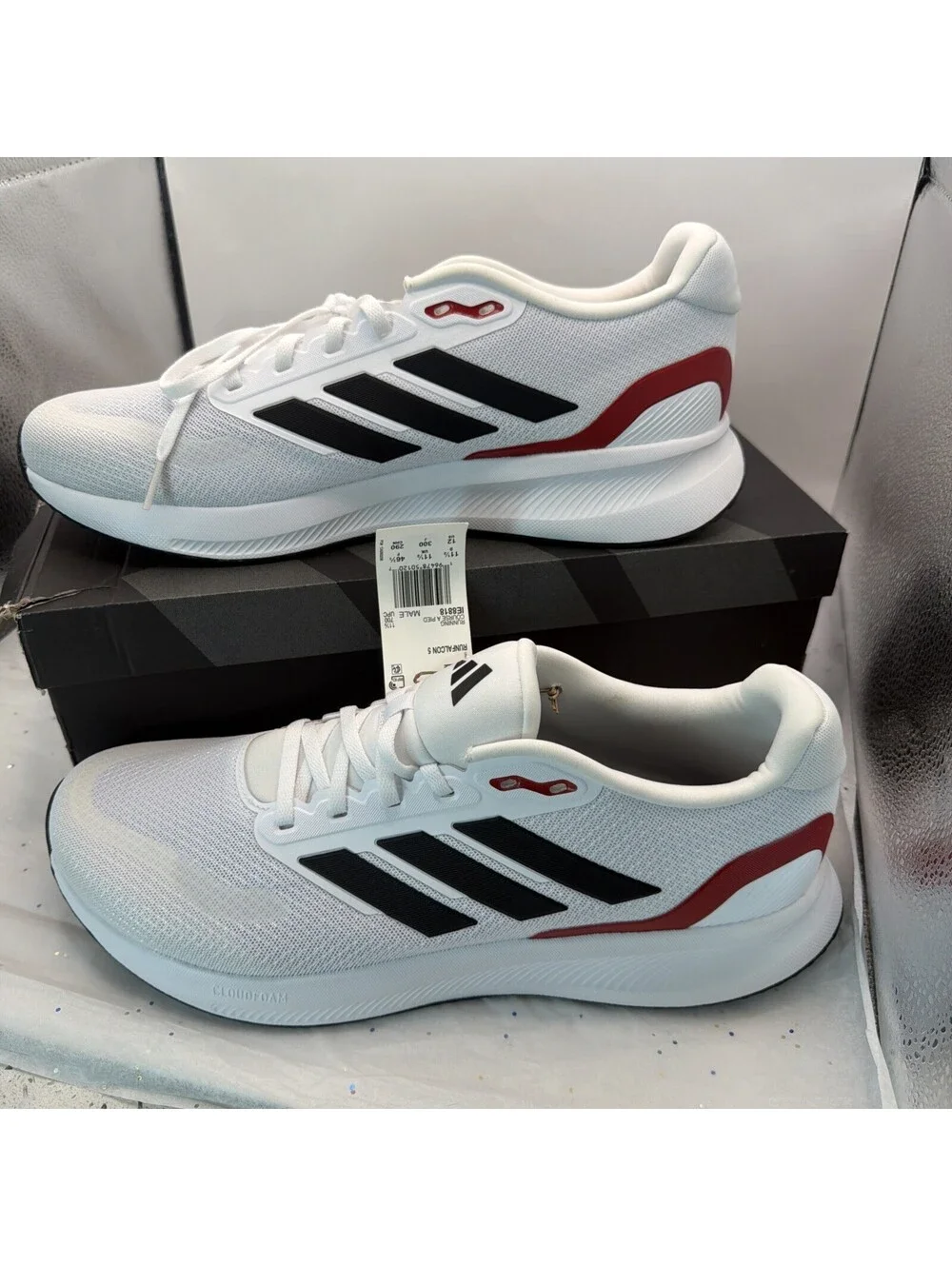 adidas Runfalcon 5 Men’s Running Shoes Size 12 White Black Scarlet IE8818 New